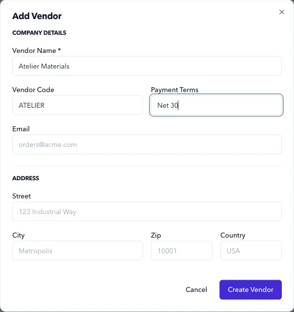 Add Vendor Modal