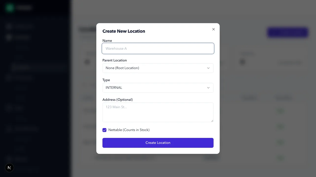 Stock location form