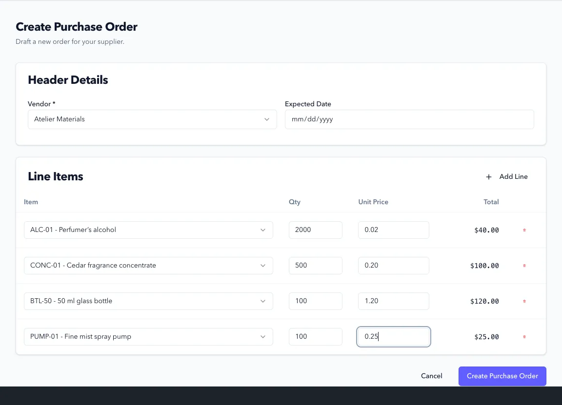 Create PO Form