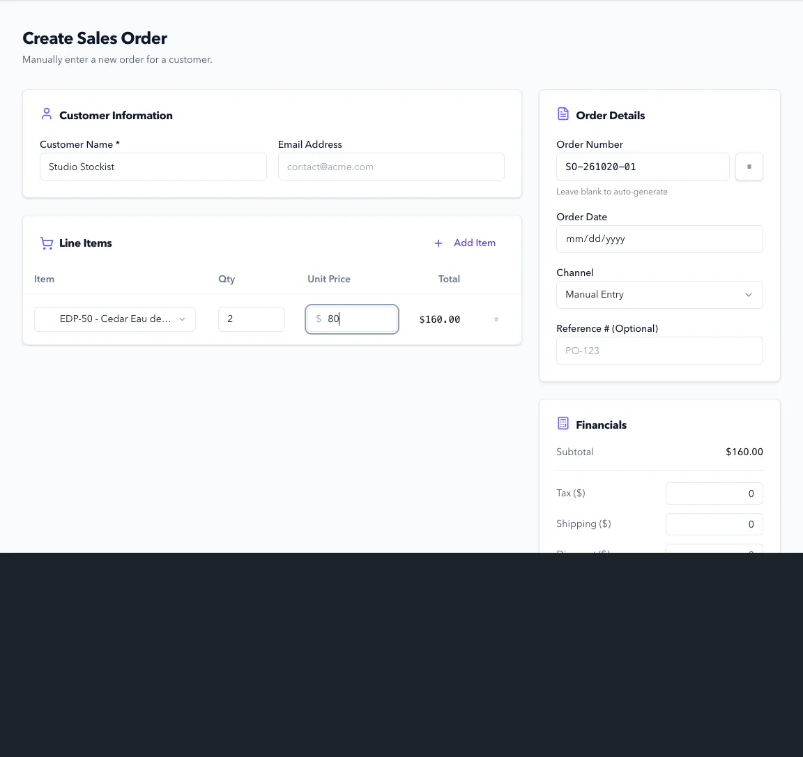 Creating a Sales Order