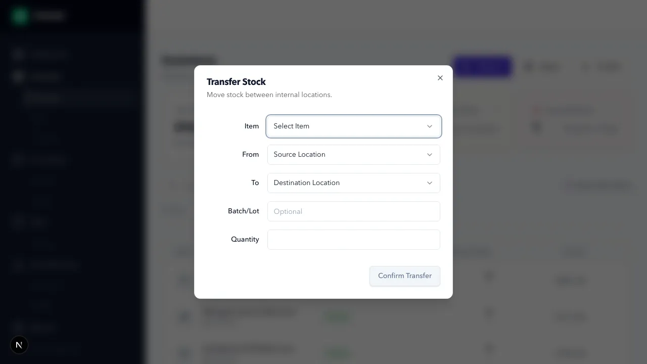 Transfer Stock Modal